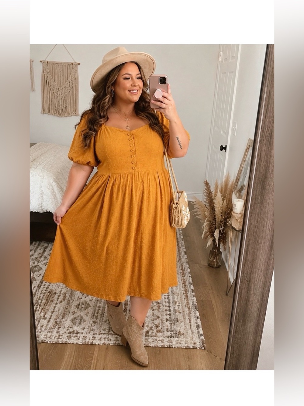 MODCLOTH Mustard Clip Dot Midi Dress Size 4X New!